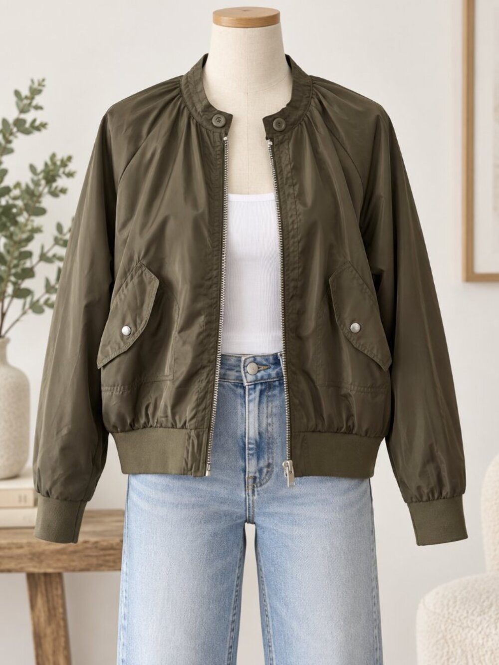 Free People Midnight Bomber Jacket Moss Olive Green Satin Size Large